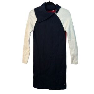 Tommy Hilfiger Colorblock Ribbed Midi Sweater Dress Navy White Sz Small NWT